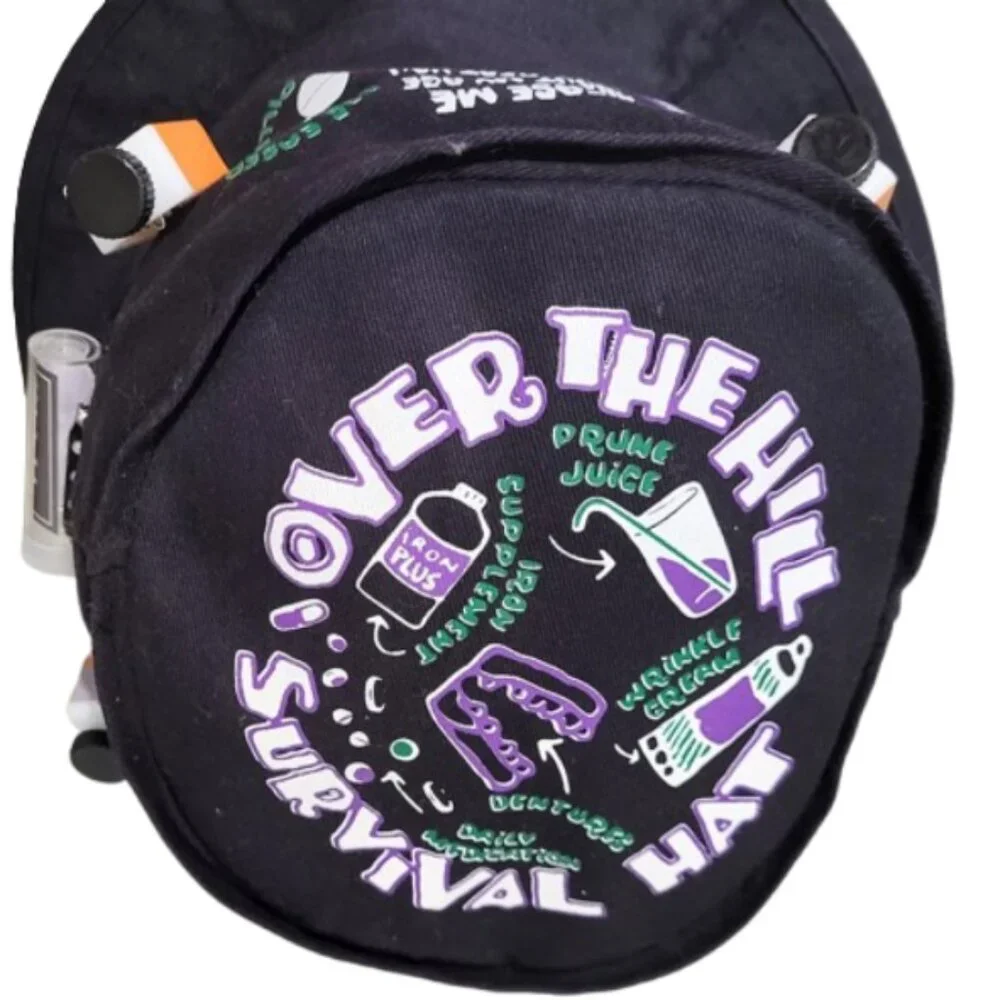 OVER THE HILL 100% Cotton Black Birthday Survival Bucket Hat - Men's One Size